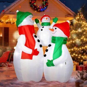 ⚡6FT Christmas Inflatable Snowman Family Hug LED Lights Outdoor Decoration